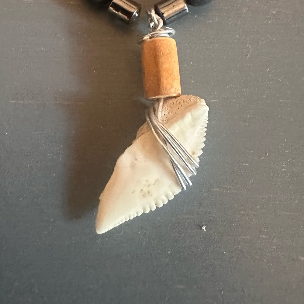 Black and Brown Beaded Necklace. 21 inch choker with Sharks tooth